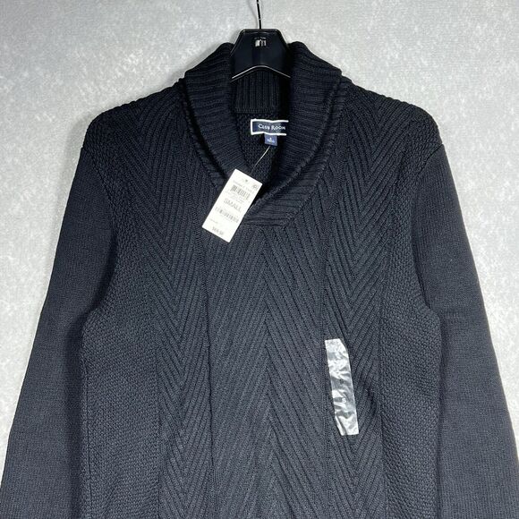 Club Room Sweater Mens Small Black Chunky Shawl Collar Cardigan NWT MSRP $70 - Picture 2 of 8